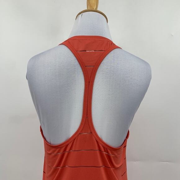 Athleta Tank Top Womens XS Terracotta Orange Mesh Panel Stripe Chi Racerback - Picture 6 of 14